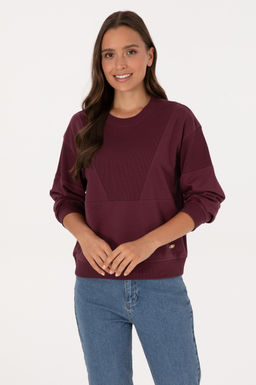 Kad_n Bordo Pamuklu Bisiklet Yaka Sweatshirt