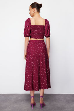 Murdum Y?rtmacl? Midi Viskon Dokuma Puantiyeli Bluz-Etek Tak?m TWOSS20AU0097