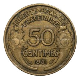 Монета 50 сантимов 1931 года Франция