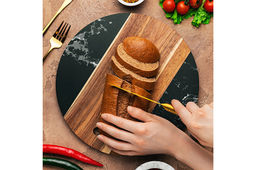 Доска для разделки и сервировки 30*30*1,3 см Черная круглая, мрамор/акация - Elan gallery фото 6