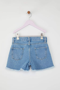 Ac?k Mavi K?z Cocuk %100 Pamuk Y?ld?z Detayl? Lastikli Denim Sort & Bermuda TKDSS25SR00035 - Trendyolmilla фото 3