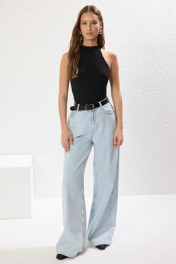 Siyah Regular/Normal Kal?p Halter Yaka Esnek Orme Atlet TWOSS25AL00021