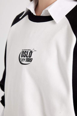 Толстовка свободного кроя с принтом и круглым вырезом Cool - Defacto фото 5