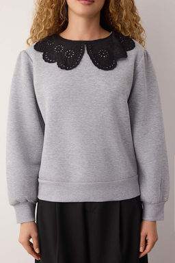 Gri Melanj Yaka Detayl? Kal?n Ici Polarl? Orme Sweatshirt TWOAW26SW00143 - Trendyolmilla фото 3