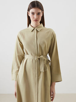 Keten Kar???ml? Kad?n G?mlek Elbise