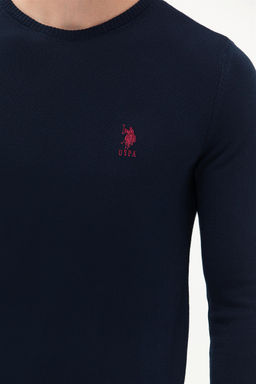 Мужской базовый трикотажный свитер темно-синего цвета с круглым вырезом Неожиданная скидка в корзине - U.s. polo assn фото 6