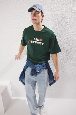 TRENDYOL MAN Siyah Oversize/Genis Kesim Bask?l? Kal?n %100 Pamuk Tok Kumas T-shirt TMNSS25TS00022 - Trendyolmilla фото 3