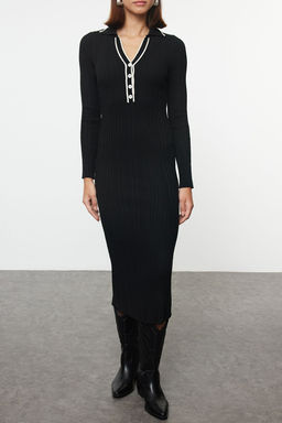 TRENDYOLMILLA Tas Renk Bloklu Midi Triko Premium Iplik/Ozel Iplik Elbise TWOAW25EL00307 фото 3