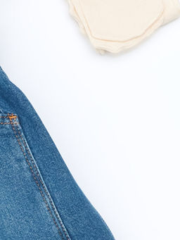 Bel? Lastikli K?z ?ocuk Jean Etek ve K?lotlu ?orap 2li Tak?m