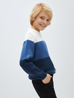 Bisiklet Yaka Renk Bloklu Uzun Kollu Erkek ?ocuk Triko Kazak - Waikiki фото 3