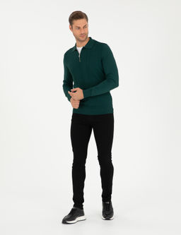 Ye_il Regular Fit Fermuarl_ Polo Yaka Triko Kazak