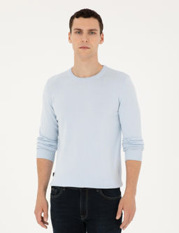 A__k Mavi Slim Fit Bisiklet Yaka Basic Triko Kazak