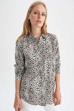 Regular Fit Leopar Desenli Uzun Kollu Gomlek