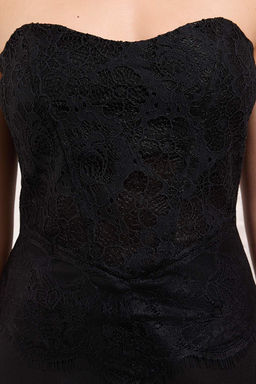 Trendyolmilla Siyah Dantel Detayl? Maxi Dokuma Mezuniyet Abiye Elbise TPRSS25AE00183 фото 3