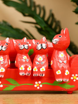 Сувенир «Кошачье семейство», 20×5×10 см, дерево, красный
