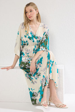 Cok Renkli Etnik Desenli A Kesim Kruvaze Yaka Midi Dokuma Elbise DWOSS24EL00913 - Trendyolmilla фото 17