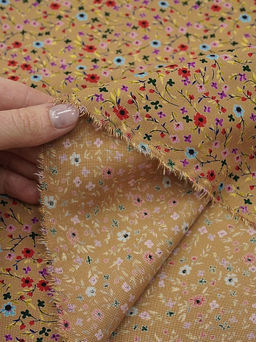 Штапель Премиум Цветочная мириада цв.темно-песочный, ш.1.45м, вискоза-100%, 120гр/м.кв - Купава фото 4