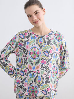 Bisiklet Yaka Desenli Kad?n Pijama Tak?m?