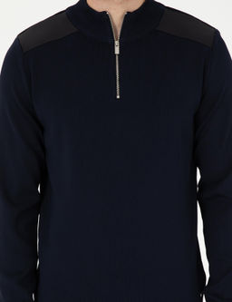 Lacivert Regular Fit Fermuarl_ Dik Yaka Triko Kazak - Pierre cardin фото 6