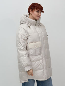 Куртка зимняя женская с капюшоном модная бежевого цвета 7341B - Visdeer фото 9