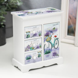 Шкатулка дерево комод 3 ящика+дверка Лавандовое поле 18,8х16,1х8,2 см