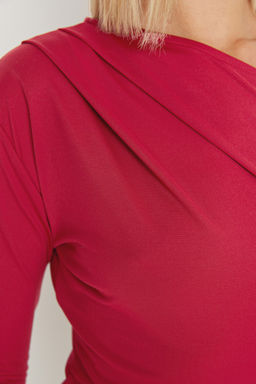 Bordo Asimetrik Yaka Uzun Kollu Esnek Alttan C?tc?tl? Orme Body TWOAW22BD0080