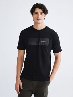 Bisiklet Yaka Bask?l? Penye Erkek Ti??rt