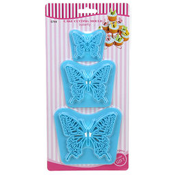 Кондитерский трафарет пластмассовый для украшения торта Бабочки набор 3 шт: 5,5х5см h0,7см; 8,5х7,5см h0,7см; 10,5х9,5см h0,7см, в блистере (Китай)