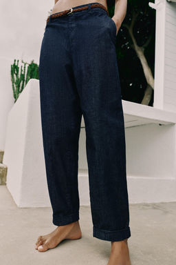 Брюки Zara PANTALON CHINO CINTURON TRENZADO индиго