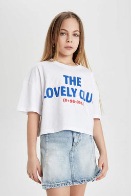 Укороченная футболка с короткими рукавами и принтом для девочек - Defacto фото 4