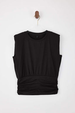 Siyah Fitted/Vucuda Oturan Kolsuz Buzgulu Pamuklu Esnek Orme Bluz TWOSS26BZ00203