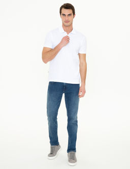 Beyaz Slim Fit Polo Yaka Basic Ti__rt