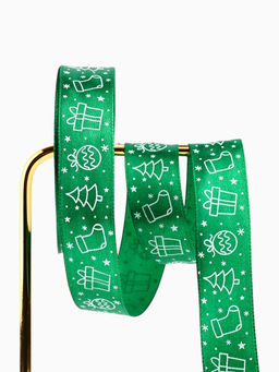 Цена за 3 шт. Лента атласная «Новогодняя», зелёная, 2 см × 5 м