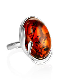 Кольцо Лагуна со вставкой натурального тёмно-коньячного янтаря