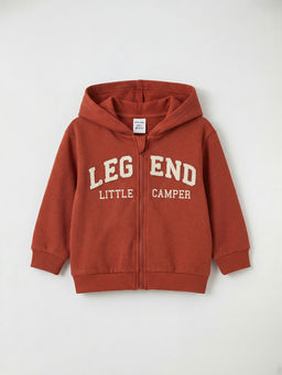 Kap??onlu Bask?l? Erkek Bebek Fermuarl? Sweatshirt