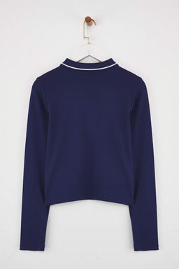 Teen Lacivert Tok Kumasl? Nak?sl? Polo Yaka Dugmeli Regular/Standart Kal?p Orme Bluz TWOAW26BZ00014