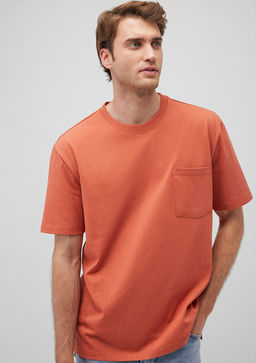 Cep Detayl? Turuncu Basic Tisort
