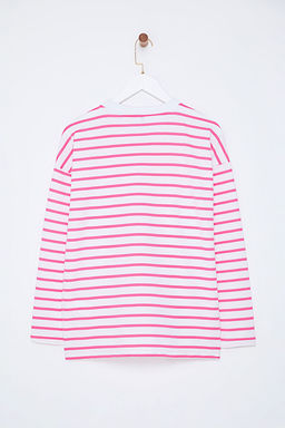 TRENDYOLMILLA Beyaz Cizgili Oversize/Genis Kesim Bisiklet Yaka Ince Orme Sweatshirt TWOAW23SW00326 фото 16