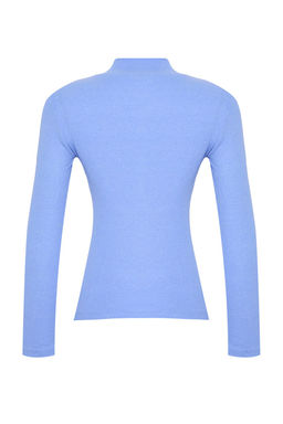 Mavi Fitted/Vucuda Oturan Dik Yaka Uzun Kol Fitilli Esnek Orme Bluz TWOAW21BZ0423