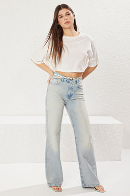 TRENDYOLMILLA Koyu Mavi Premium Yuksek Bel Wide Leg Jeans TWOSS25JE00089  фото 11