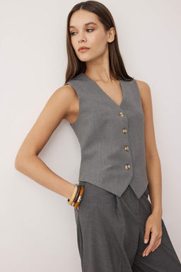 TRENDYOLMILLA Kiremit Premium Regular Kal?p Crop Dokuma Yelek TWOSS24YE00017 фото 7