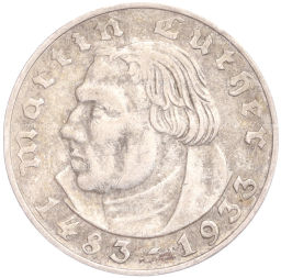 2 рейхсмарки 1933 года A Германия 450 лет со дня рождения Мартина Лютера