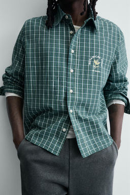 CAMISA CROPPED FIT CUADROS ESTAMPADO BORDADO / Verde - Zara фото 6