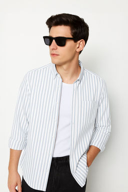 TRENDYOL MAN Gri-Mavi Regular Fit Cizgili Oxford Kolay Utulenebilir Erkek Gomlek TMNSS25GO00078 - Trendyolmilla фото 2