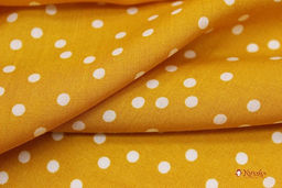Штапель Россыпь белого гороха (4мм) цв.горчичный-2, СОРТ2, ш.1.44м, вискоза-100%, 90гр/м.кв - Купава фото 3