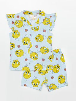 Tweety Bask?l? K?z Bebek ?ortlu Pijama Tak?m?