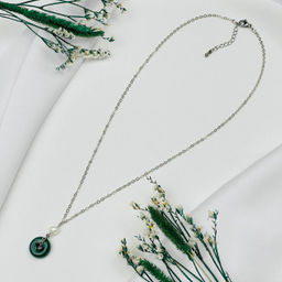 Колье на цепочке с Малахитом и Жемчугом - Радуга самоцветов фото 2