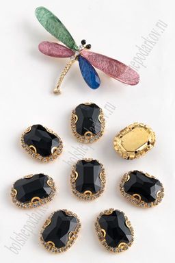 Стразы пришивные в золотой оправе 18*24 мм "Прямоугольник" (5 шт) SF-2050/1, черный №16