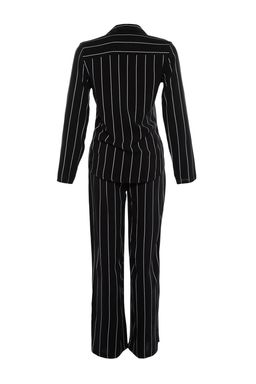 Trendyolmilla Siyah Cizgili Y?rtmac Detayl? Viskon Gomlek-Pantolon Dokuma Pijama Tak?m? THMAW23PT00158  фото 8