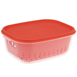 Лоток пластмассовый с решетчатой вставкой (дуршлаг) для мытья и хранения овощей, фруктов и ягод, 1,4л 18х14см h8см, с крышкой, цвета в ассортименте: белый; коралловый; зеленый, в п/эт пакете (Китай) - Домашняя мода фото 2